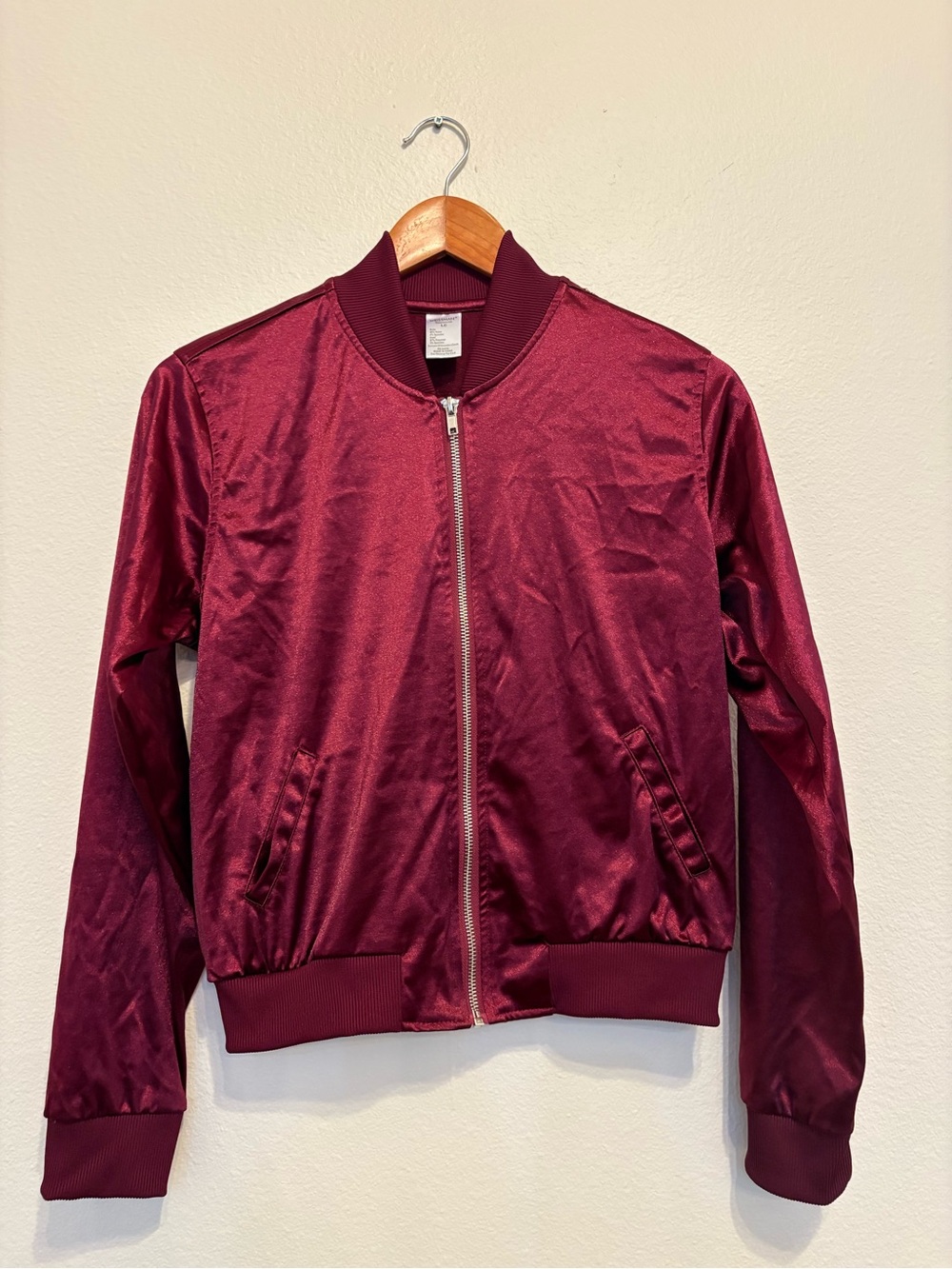 Maroon Satin Bomber Jacket / Y2K Indie Sleaze Zip-Up Jacket